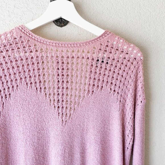 Express Sz Medium Dusty Pink Open Knit Back Sweater Long Sleeve Pullover - Picture 3 of 8